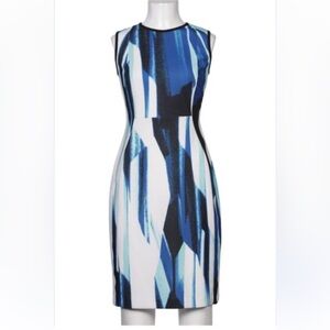 Calvin Klein Abstract Midi Sheath Dress W/Silver Hardware